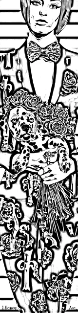 Free colorable bookmarks of a man holding a dog